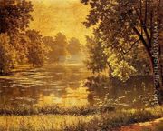 A Wooded River Landscape - Henri Biva