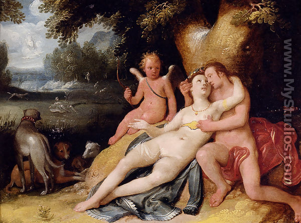 Venis And Adonis With Cupid In A Landscape - Cornelis Cornelisz Van Haarlem