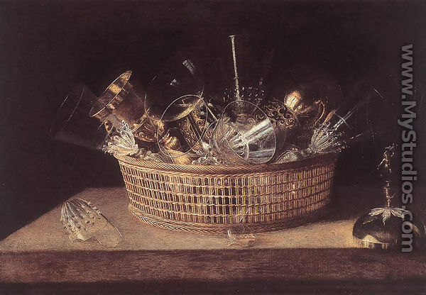 Still-Life of Glasses in a Basket - Sebastien Stoskopff