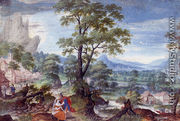 An Extensive Wooded Valley With Judah And Tamar In The Foreground - Frans Boels