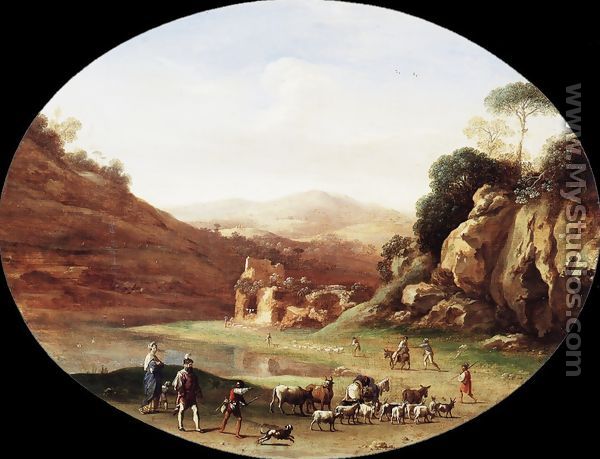 Valley with Ruins and Figures - Cornelis Van Poelenburgh