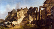 Washerwomen And Gentlemen Among Classical Ruins, A Church Beyond - Giovanni Migliara
