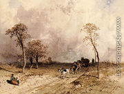 A Team Of Horses Pulling A Cart On A Path - Eugène Cicéri
