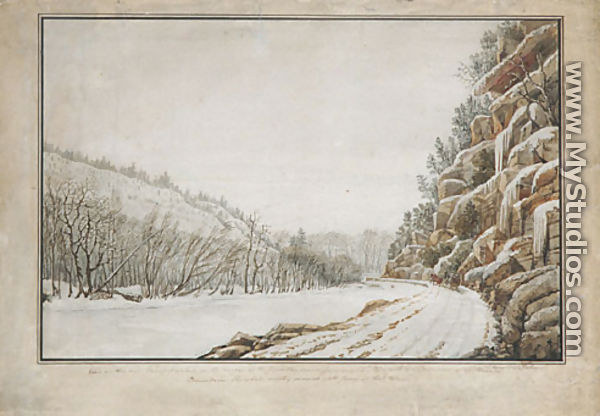 View on the New Turnpike Road, on the Margin of the Juniata, with a Distant View of the Warrior Mountain - Benjamin Henry Latrobe