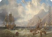 A large Second Rate passing through local small craft off Gibraltar 1858 - James Wilson Carmichael