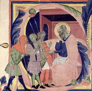 Historiated initial 'S' depicting Job receiving messengers with bad news - Jacopo Del Casentino