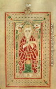 Seated figure of St. Mark the Evangelist with a book, page preceding the Gospel of St. Mark, from the MacDurnan Gospels, Armagh - Celtic
