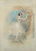 James, having deserted Effie, presents La Sylphide with a nest of a sister creature of the air. - Alfred-Edward Chalon