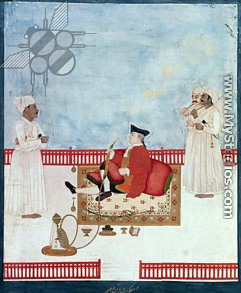 A European Seated on a Terrace with Attendants, c.1760-63 - Dip Chand