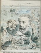 Jules Verne (1828-1905) studying life at the bottom of the sea, caricature from 'L'Algerie Comique et Pittoresque' magazine , Oran 1883 - J. Chape