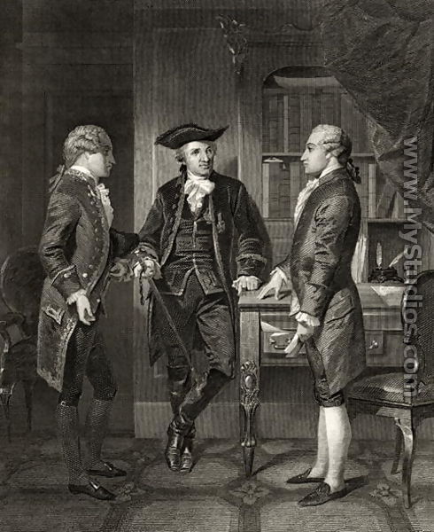 Baron de Kalb (centre) introducing Lafayette to Silas Dean, from 