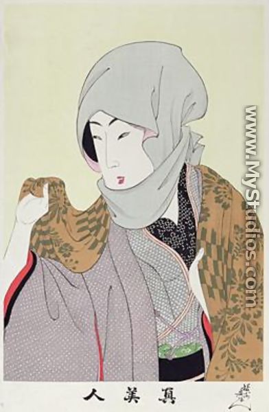 1973-22c Shin Bijin (True Beauties) depicting a woman with a headscarf, from a series of 36, modelled on an earlier series - Toyohara Chikanobu
