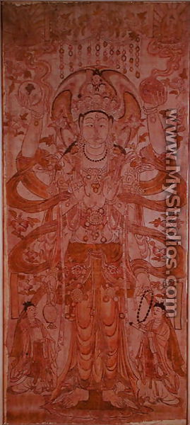 Avalokiteshvara with nine heads and six arms, from Dunhuang, Gansu Province, Tang Dynasty (618-907) - Chinese School