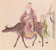 Lao-Tzu (c.604-531) on his buffalo, followed by a disciple - Chinese School