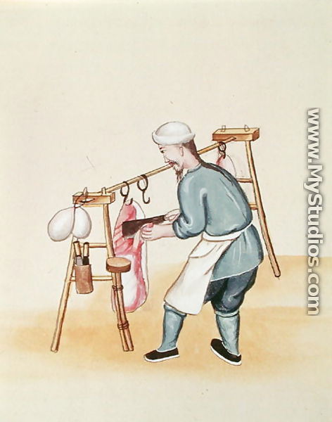 The Meat Seller, from a book on the street calls of Peking, c.1785 - Chinese School