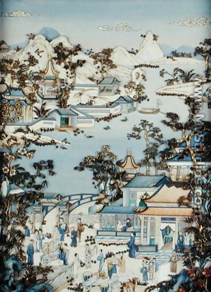 Panels depicting figures on a terrace, Qianlong period, 1736-95 - Chinese School