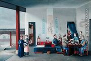 A Party Drinking Tea in the Courtyard of a House, c.1790 - Chinese School