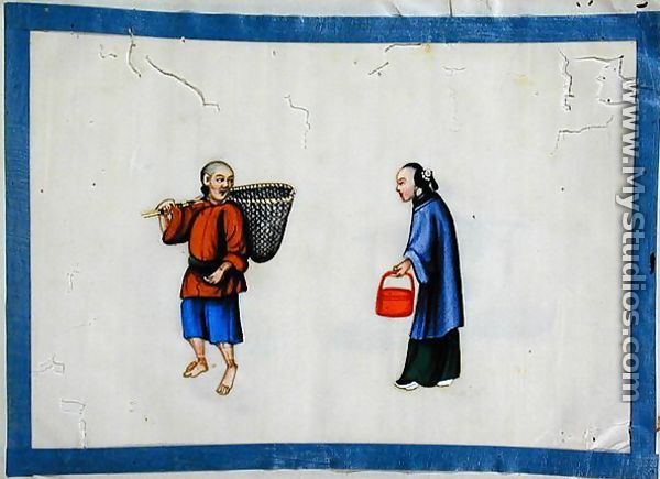 Noblewoman and a peasant fisherman, 1850s - Chinese School
