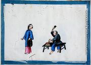 Noblewoman with a tradesman, 1850s - Chinese School