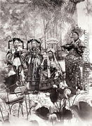 Portrait of Tz'U-Hsi (1835-1908) Empress Dowager of China accompanied by two maids of honour and a guard - Chinese School
