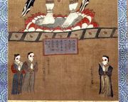 Female figures making offerings to Avalokitesvara (Guanyin) (detail from a hanging scroll from the Dunhuang Caves, 664 AD) - Chinese School