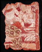 Fragment depicting a Buddhist paradise, from Duldur-Aqur, Xinjiang, c.700 AD - Chinese School