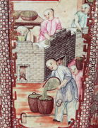 Detail from a vase depicting drying tea - Chinese School, Ming Dynasty
