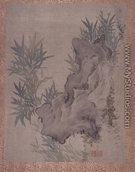 Bamboo and Rocks, from an album of twelve studies of Flowers, Birds and Fish - Tsubaki Chinzan
