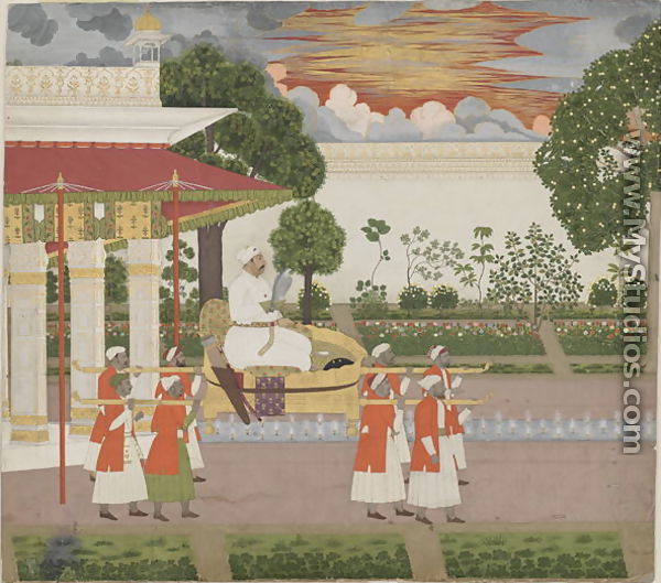 Muhammad Shah in a Palanquin, c.1730-40 - (attr. to) Chitarman (fl.1715-1760)