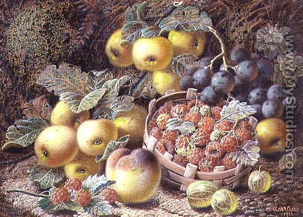 Still Life of Apples, Grapes, Raspberries, Gooseberries and Peach - Oliver Clare