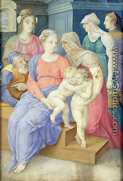 The Holy Family with St. Elizabeth, St. John the Baptist and Three Noblewomen, c.1557 - Giorgio-Giulio Clovio
