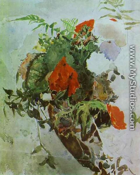 Red Flowers and Leaves of Begonia in a Basket. 1886-89 - Mikhail Aleksandrovich Vrubel