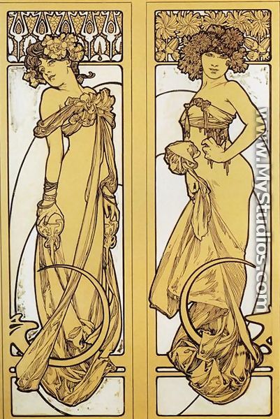 Two Standing Women. Design for Documents décoratifs. Plate 45. 1902 - Alphonse Maria Mucha