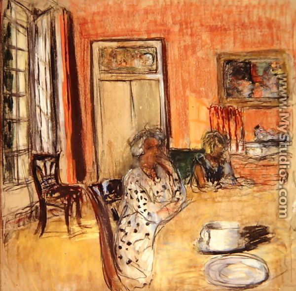 Madame Hessel and Lulu in the Dining Room at the Chateau des Clayes - Edouard  (Jean-Edouard) Vuillard