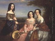 Group portrait of three girls in a landscape - William Bliss  Baker