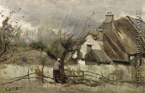 Thatched cottage in Picardie - Jean-Baptiste-Camille Corot