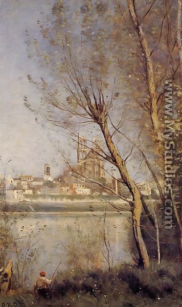 Mantes, View of the Cathedral and Town through the Trees, c.1865-70 - Jean-Baptiste-Camille Corot