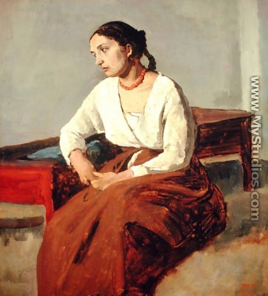 Seated Woman in Brown Skirt - Jean-Baptiste-Camille Corot