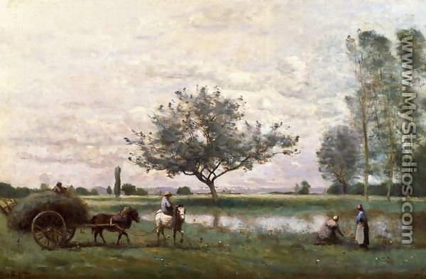 Haycart beside a River - Jean-Baptiste-Camille Corot