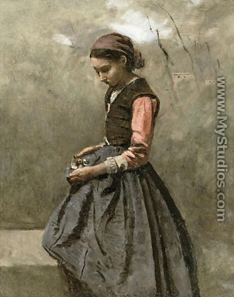 A Pensive Girl, c.1865 - Jean-Baptiste-Camille Corot