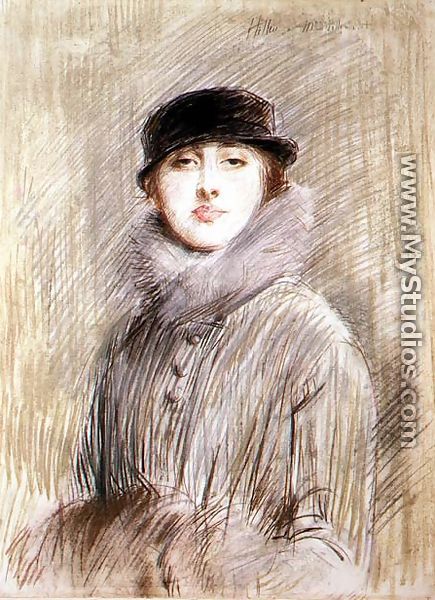 Portrait of a Lady with a Fur Collar and Muff - Paul Cesar Helleu