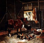 Stable Interior with Cart Horse and Donkey - John Frederick Herring, Jnr.