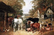 Four Horses, Pigs and Poultry in a Farmyard - John Frederick Herring, Jnr.