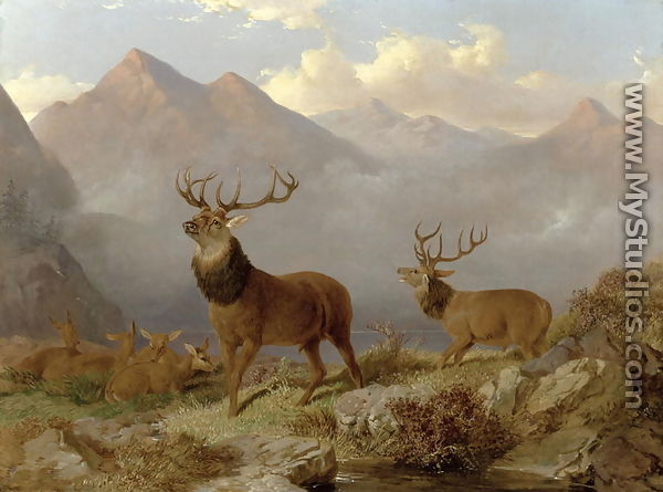 Stags And Hinds In A Highland Landscape, 1864 - John Frederick Herring, Jnr.