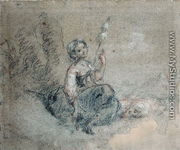 A Young Shepherdess Spinning - Jean-Francois Millet