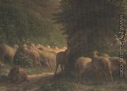 Sheep grazing along a hedgerow - Jean-Francois Millet