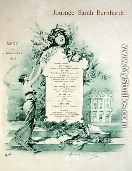 Menu for Sarah Bernhardt Day, 9th December 1896 - Louise Abbema