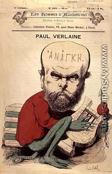 Caricature of Paul Verlaine (1844-96) from Les Hommes d
