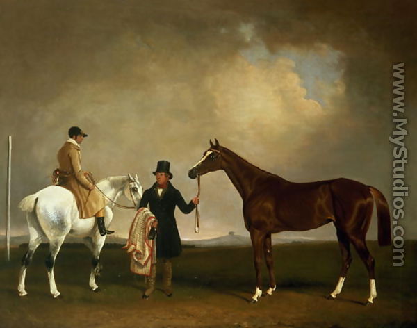 Mr Sadlers  Decisive held by his Trainer with the jockey John Day Jnr,  Stockbridge Racecourse, 1843 - George Cole, Snr.