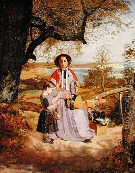 Mother and Child by a Stile, with Culver Cliff, Isle of Wight, in the distance  c.1849-50 - James Collinson